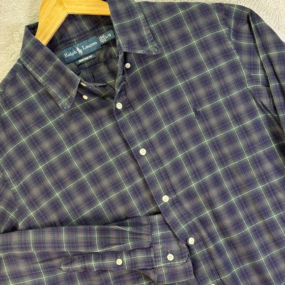 Ralph Lauren Men's Plaid Flannel Shirt Blue Green Custom Fit Long Sleeve Sz L - Picture 1 of 7